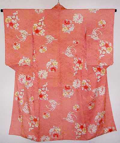 Pre WWII Rinzu Kimono with Katazome and Yuzen Camellias